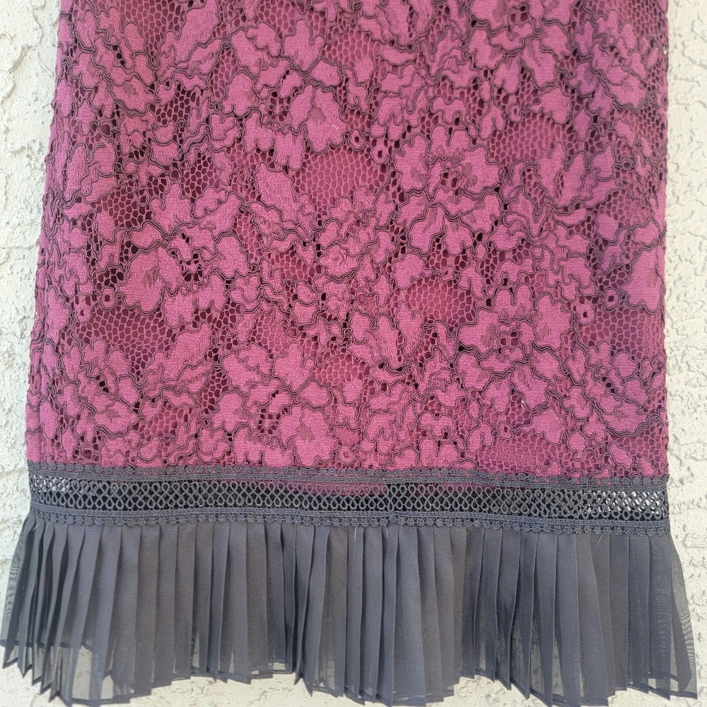 Alexis Lace Midi Skirt Pleated Hem Romantic Coquette Size Small burgandy & black - Picture 10 of 12